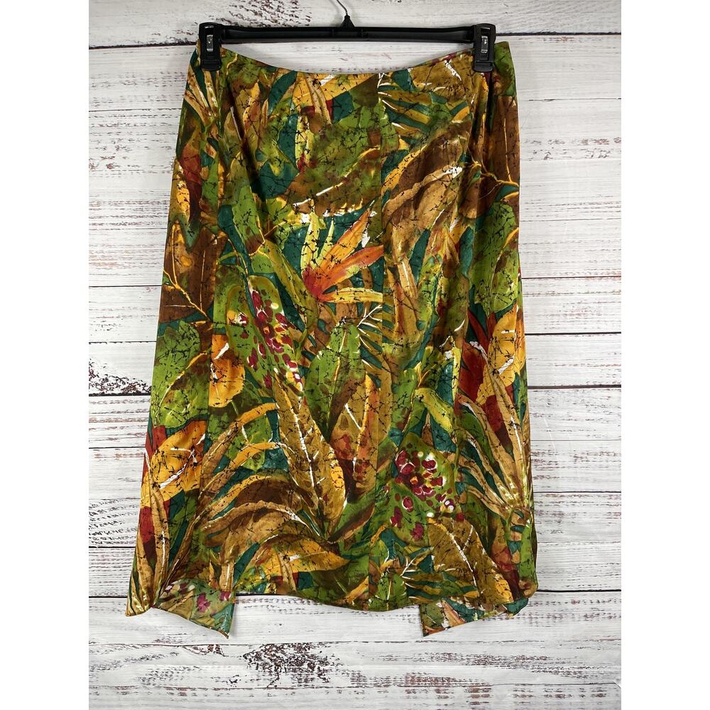 Soft Surroundings Skirt Women's SZ S Green Leaf Print Boho Midi Wrap Tassel Tie - Picture 6 of 6